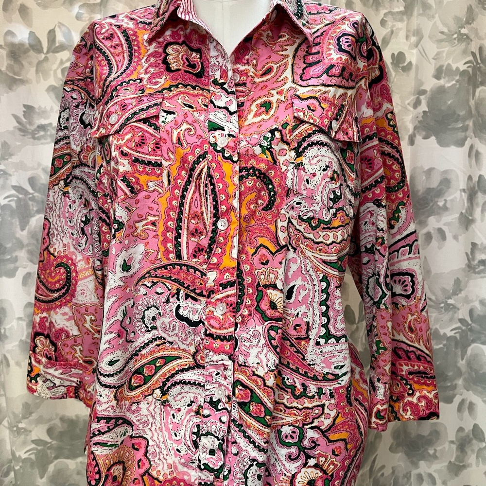 Jones New York “Signature”.  Size L.  Pink Paisley